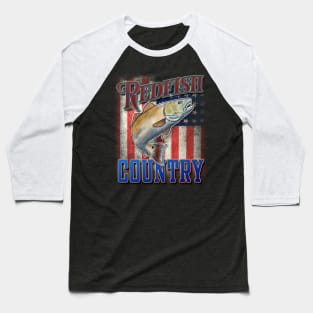 Redfish Country Red Drum Salt Water Bay Fishing USA Flag Baseball T-Shirt